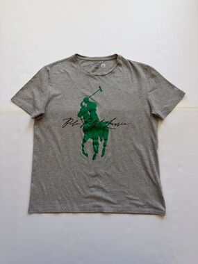 Polo by Ralph Lauren Gray Tee with Green Polo Player Graphic